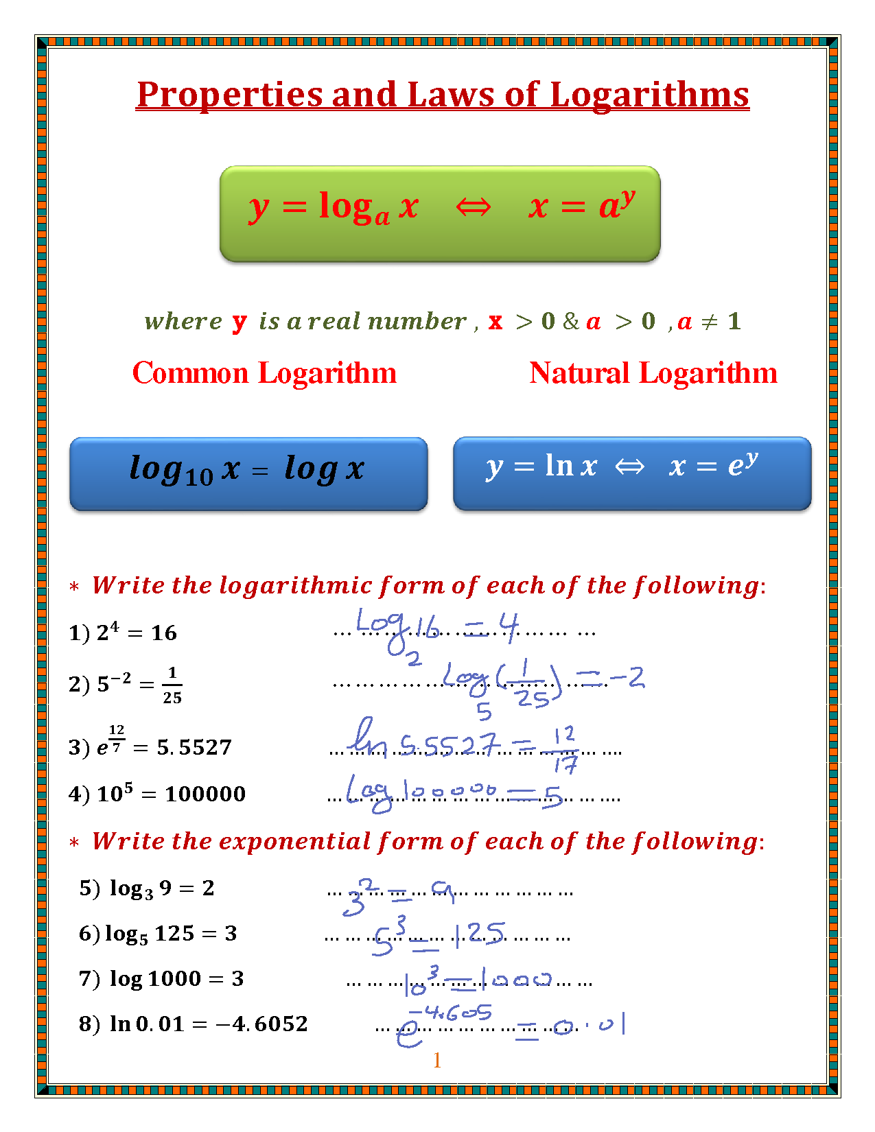 SOLUTION Properties And Laws Of Logarithms Worksheets Studypool Worksheets Library