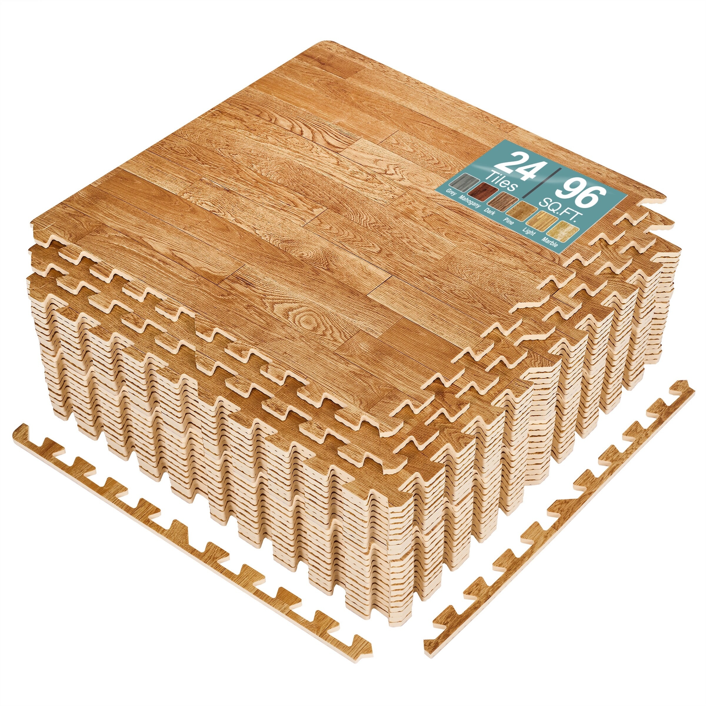 Sorbus Wood Grain Floor Foam Mat For Home And Office Set Of 24 24