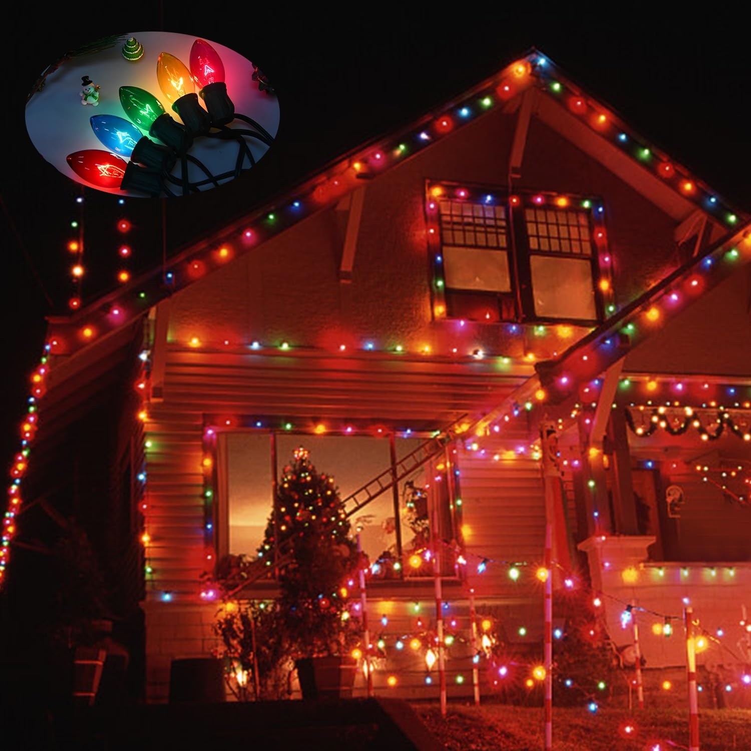SOTOPOO C9 Multicolor Lights Outdoor Vintage Tree Lights Indoor 25FT Clear Colorful Lights W 25Pcs E17 Base Bulbs Home Party Yard Porch Stair Decor ULP 9 LR 25 7W Amazon co uk Lighting