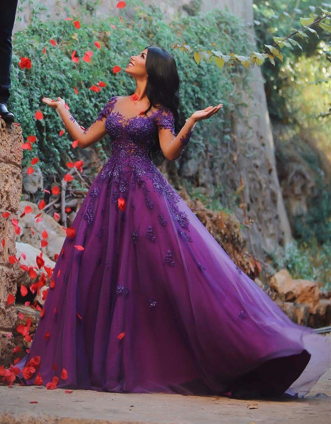 SP1975 Charming Purple Prom Dress Off The Shoulder Tulle Prom 