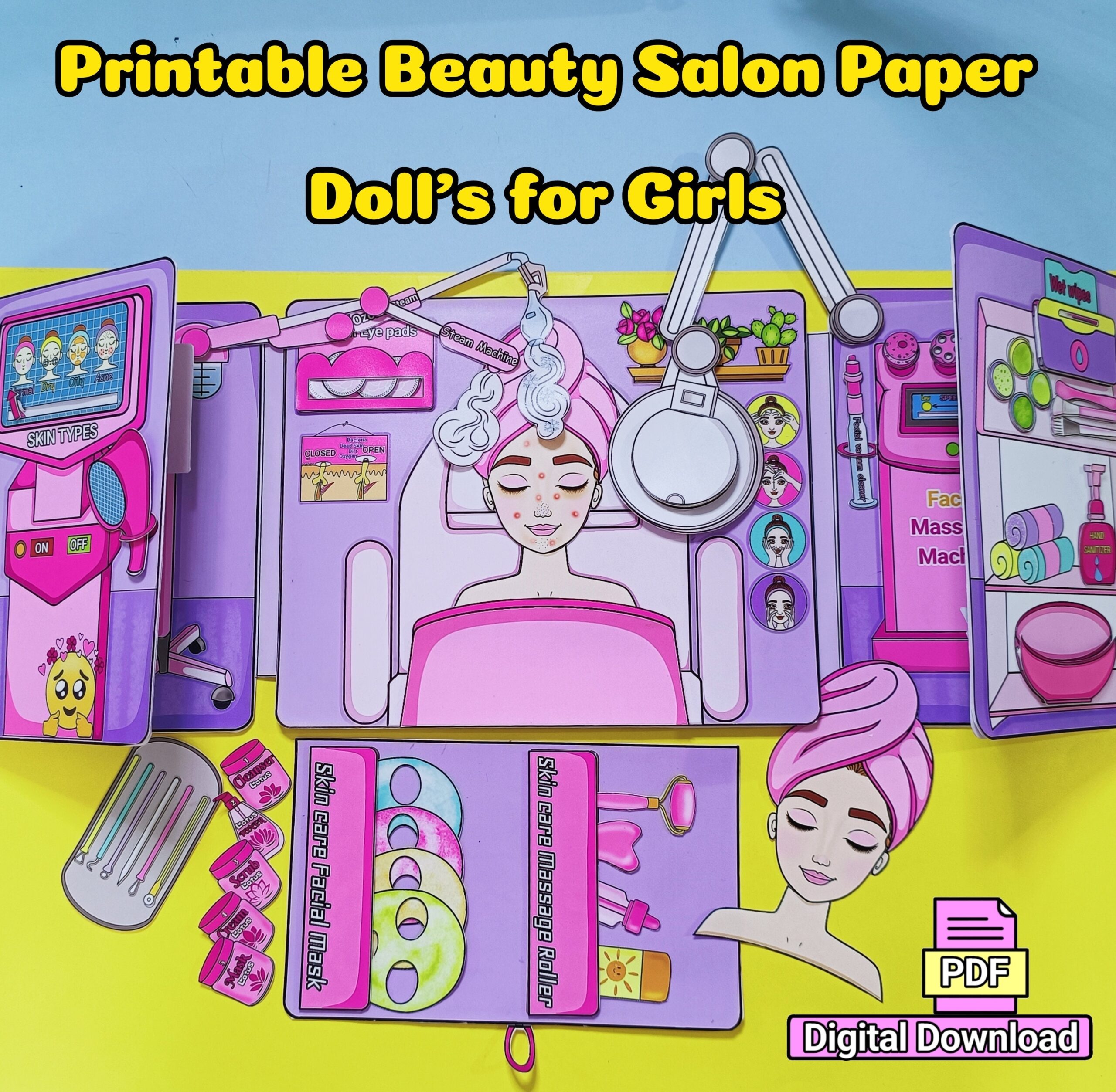 Spa And Skin Care Paper Doll Printable Kit dijital Download 