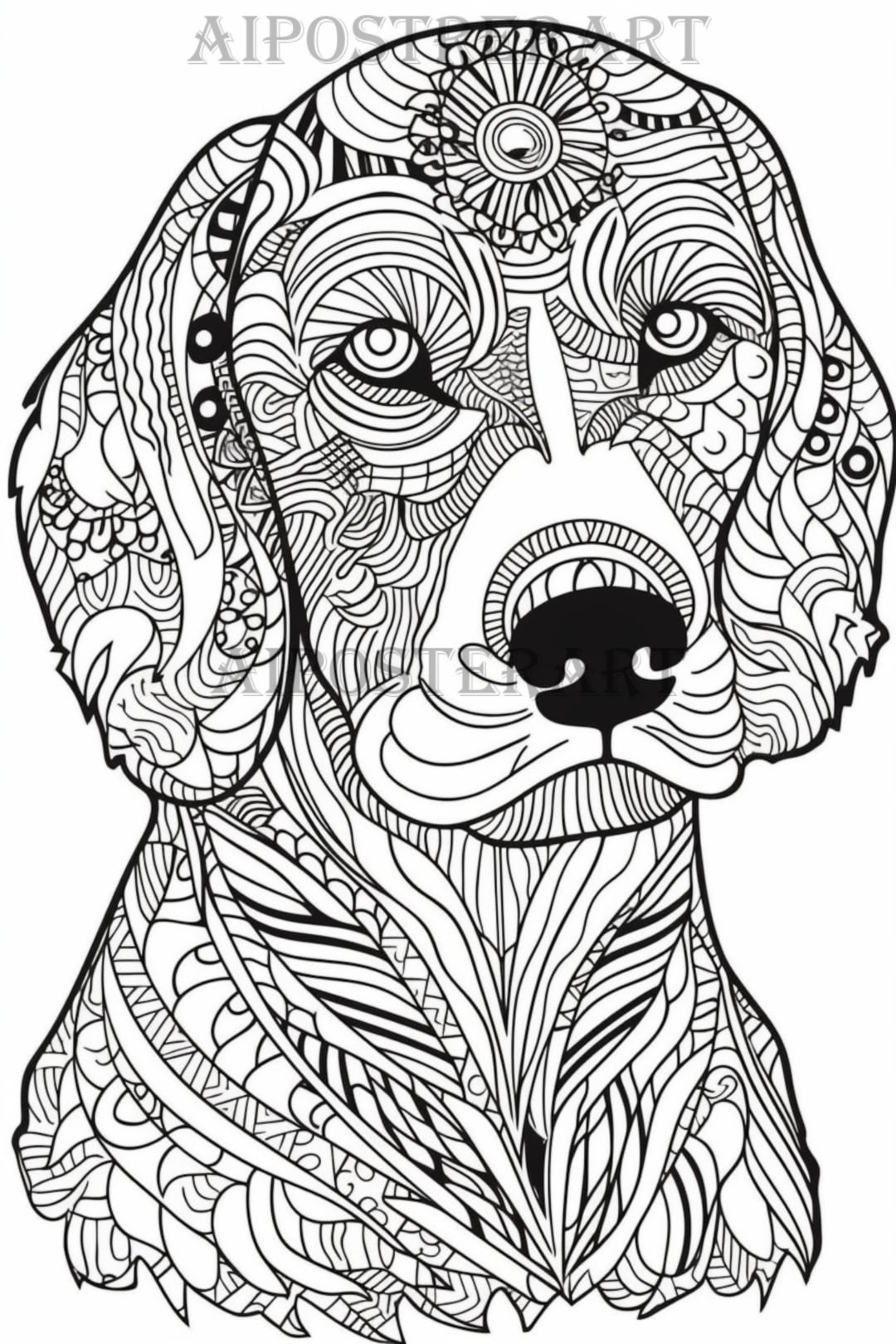 Spaniel Dog Coloring Sheet For Adults Printable Dog Coloring Page Advanced Mandala Style Coloring High Res 5376x8064 Pixels Etsy