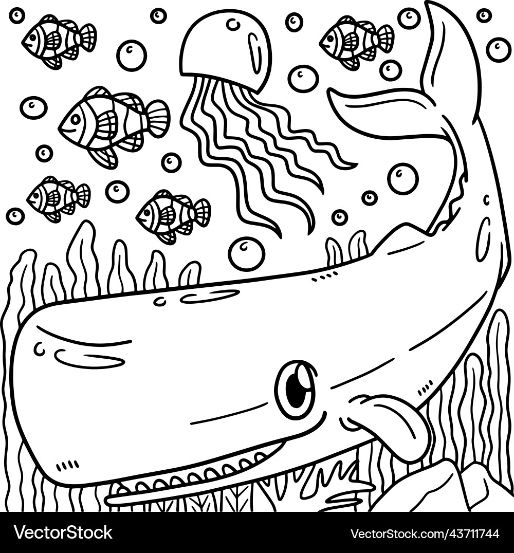 Sperm Whale Coloring Page For Kids Royalty Free Vector Image