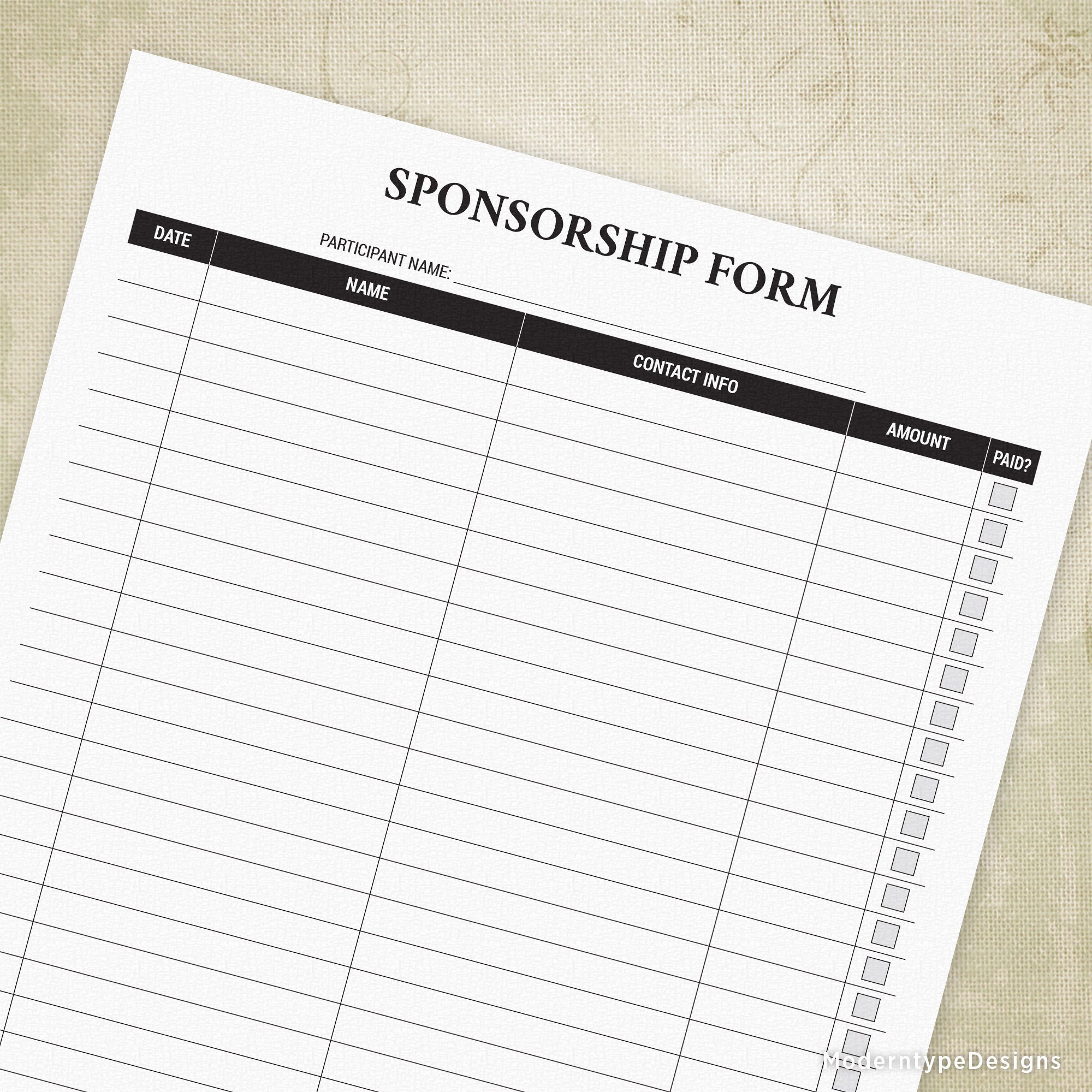 printable sponsorship form template word