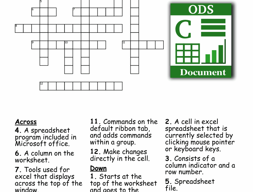Spreadsheet Crossword Puzzle WordMint