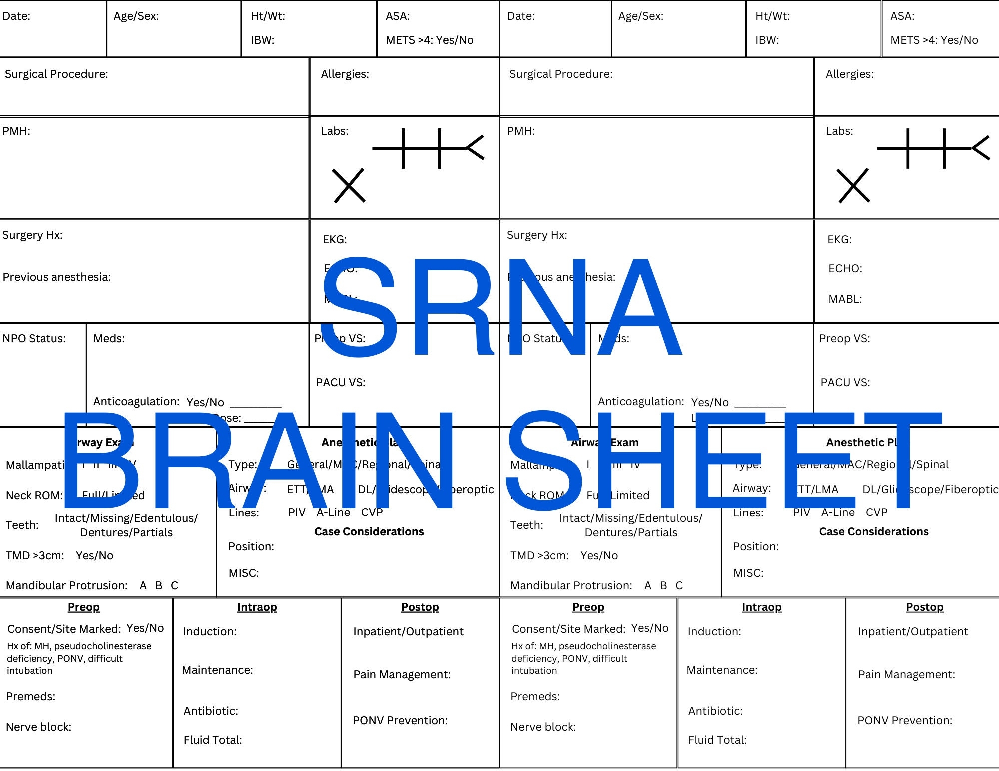 anesthesia plan template