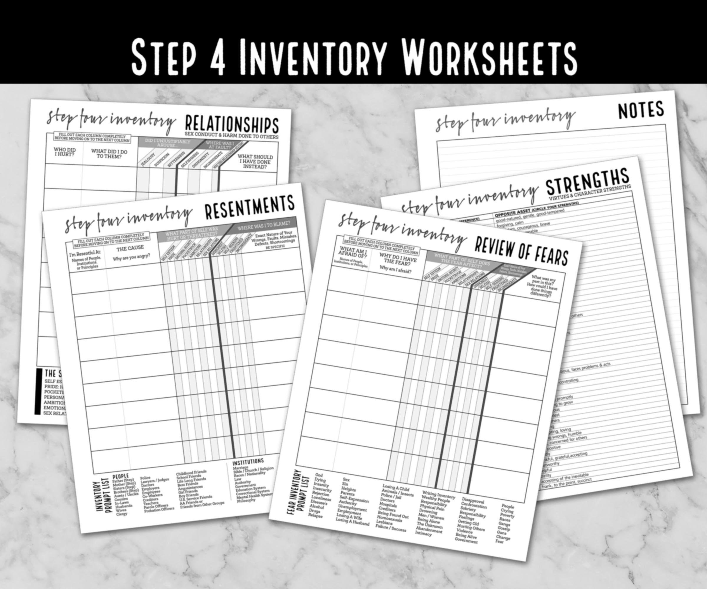 Step 4 Inventory Worksheets And Bonus Serenity Prayer Printable 12 Step Program AA NA Addiction Sobriety Recovery Instant Download Pdf Etsy