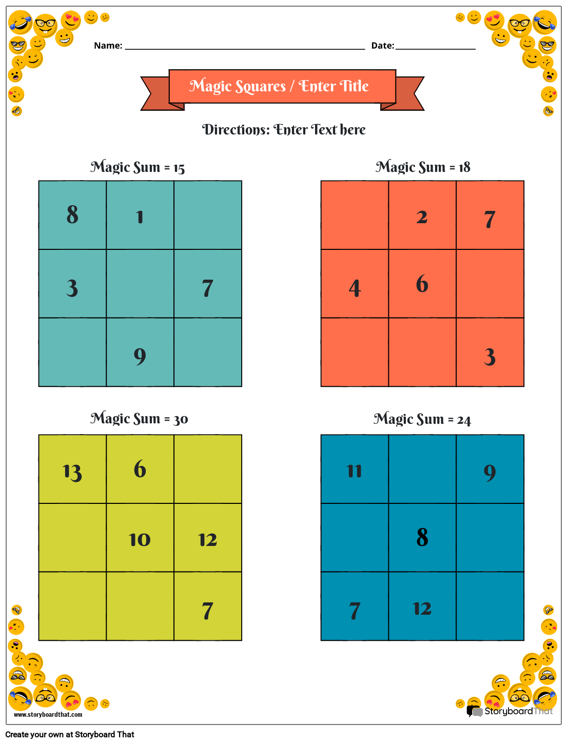 Storyboard That Magic Squares Worksheets For Math Fun