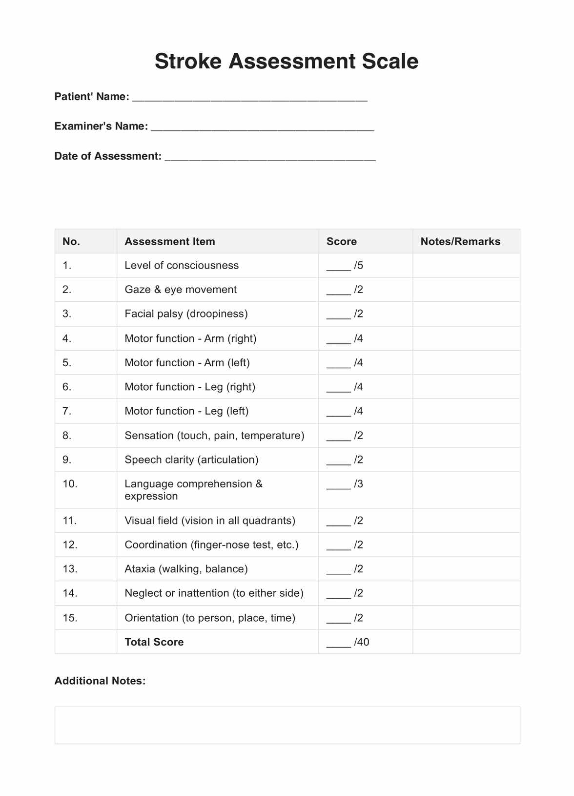 printable nih stroke scale