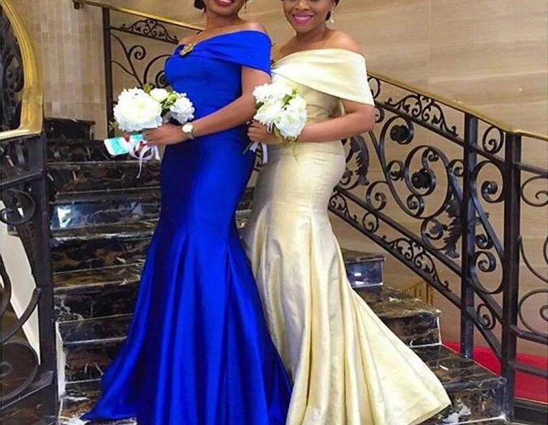 Stunning 2019 Off Shoulder Mermaid Blue Satin Bridesmaid Dresses