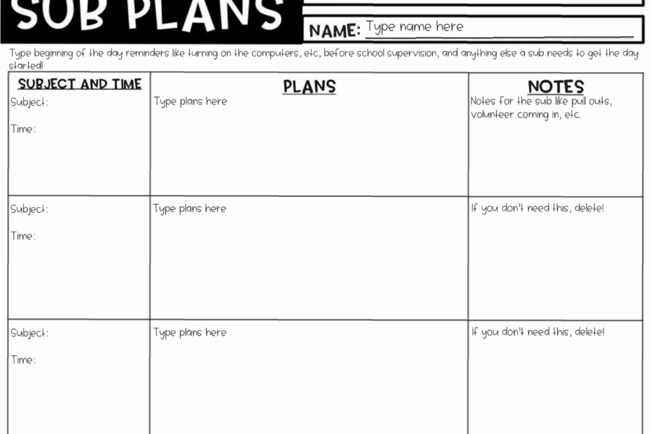 Sub Plans Template Editable PowerPoint Google Slides U0026 PDF
