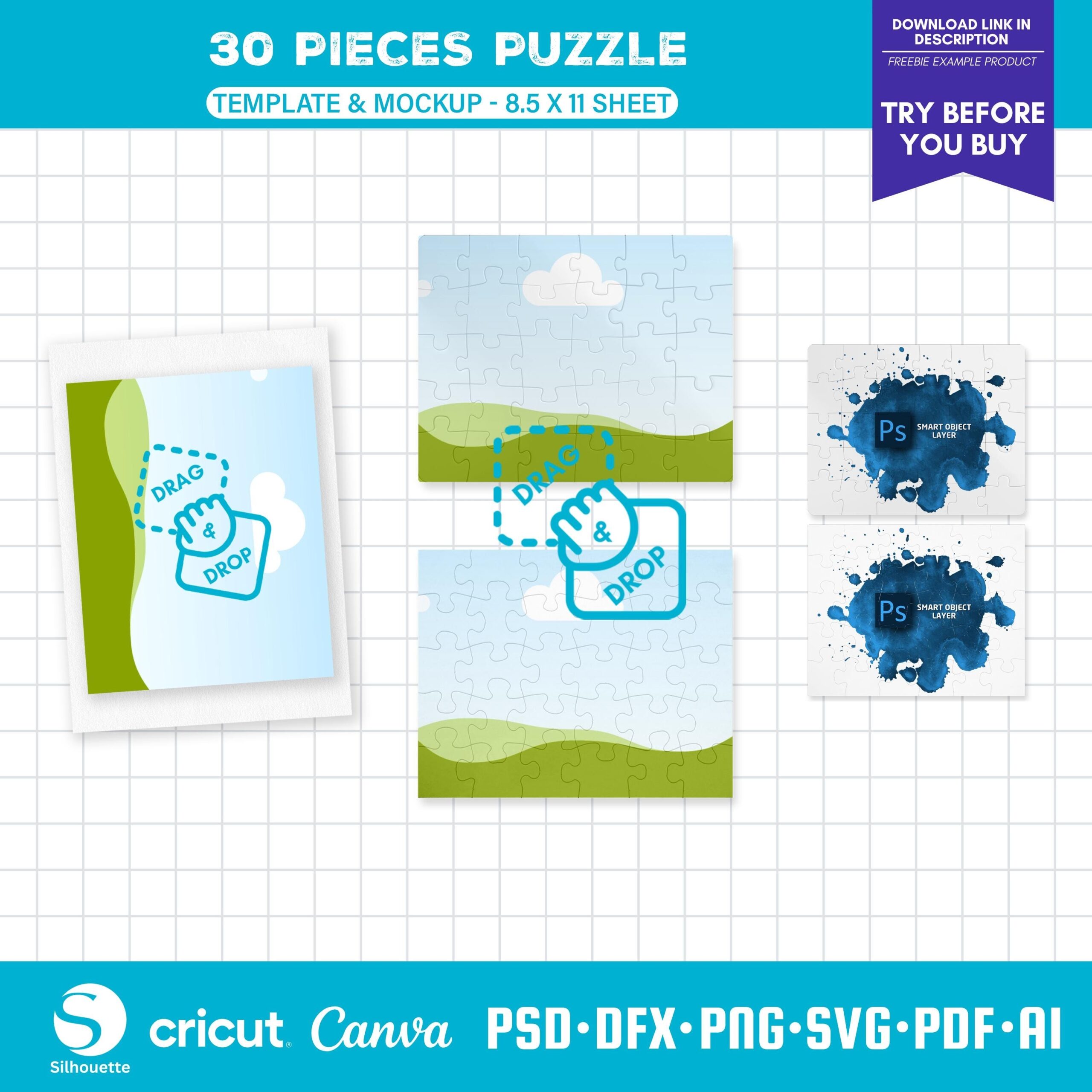 Sublimation 30 Piece Puzzle Template Svg Jigsaw Puzzle Mockup Drag And Drop Canva Template PSD Mockup Etsy