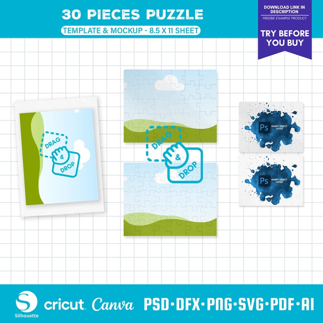 Sublimation 30 Piece Puzzle Template Svg Jigsaw Puzzle Mockup Drag And Drop Canva Template PSD Mockup Etsy