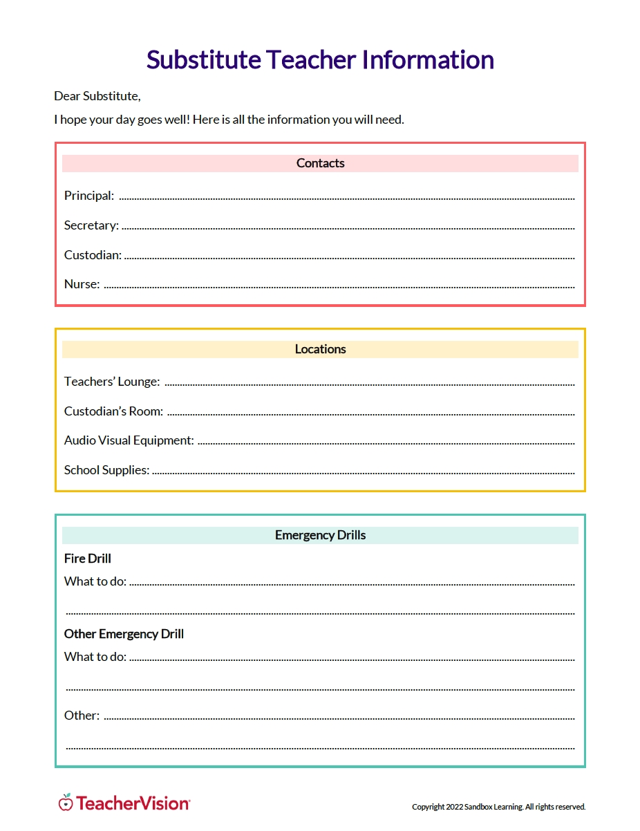 emergency lesson plan template