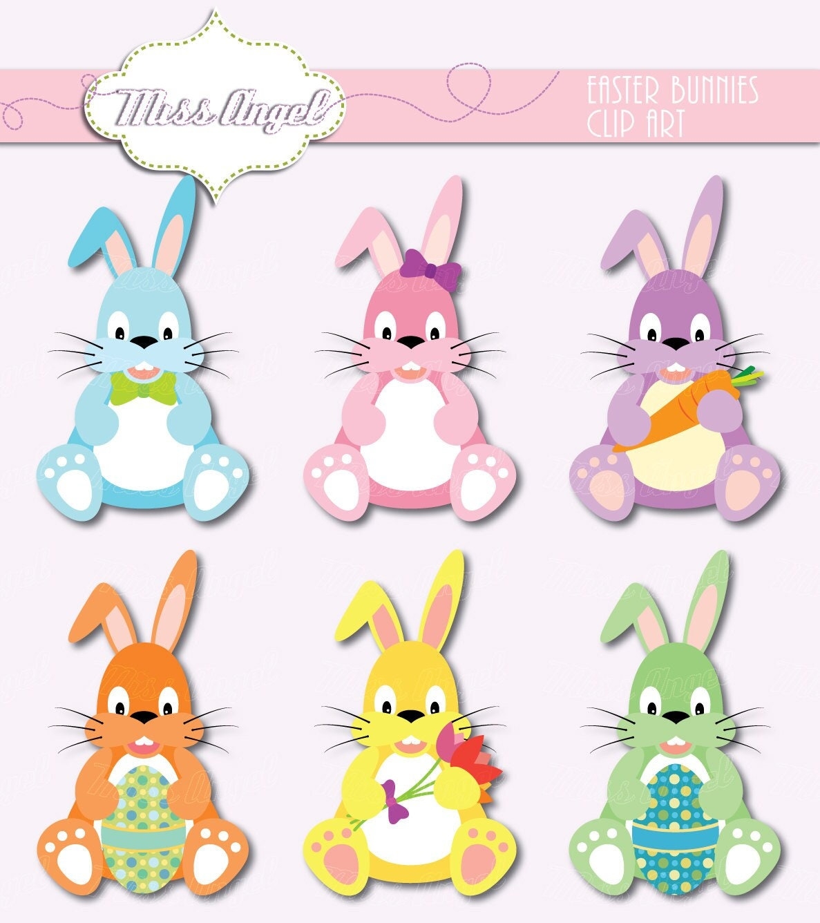 Sweet Easter Bunnies Clip Art 6 Rabbits 6