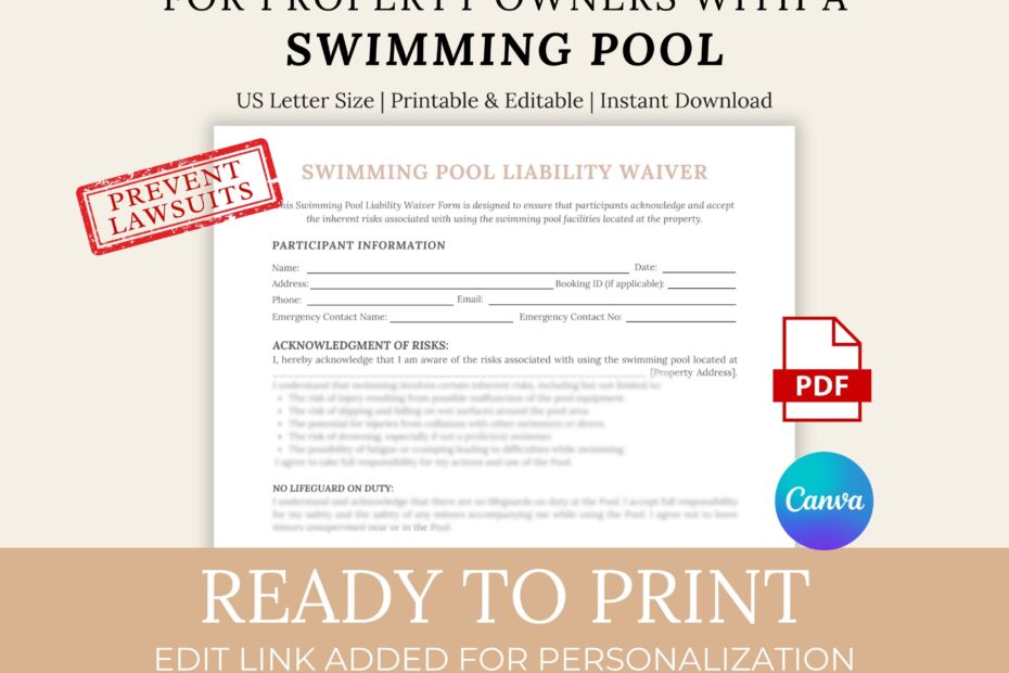 Swimming Pool Liability Waiver Rental Pool Release Airbnb Hot Tub Liability Pool Use Consent Children Pool Party Waiver Jacuzzi Waiver Etsy UK