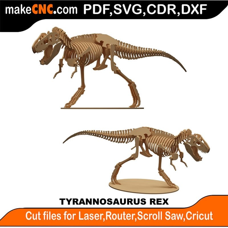 T Rex Dinosaur Anatomically Correct 3D Puzzle Laser Cut Scroll Saw CNC Router Template Pattern DXF CDR SVG LaserscrollSVG