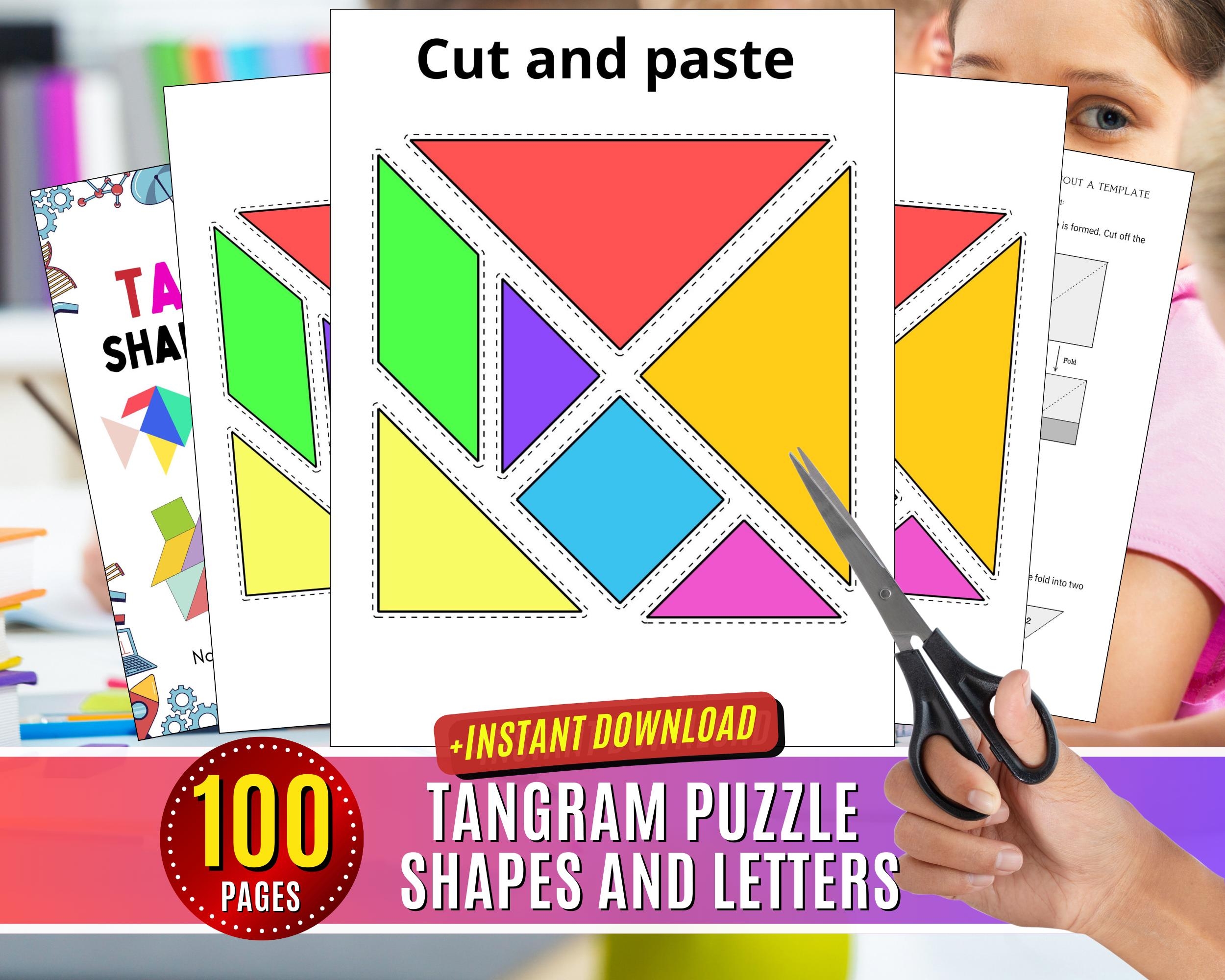 Tangram Puzzle Geometric Shapes Cut And Paste Activities Template Tangram Letters Cut Glue Activity Scissors Skills Cutting Motor Skill Etsy