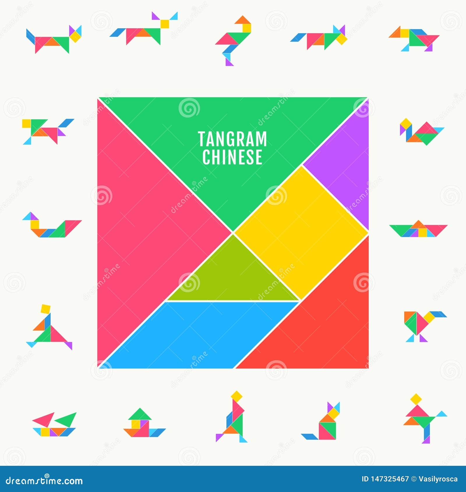 Tangram Puzzle Square Set Vector Triangle Geometric Tangram Template Illustration Chinese Traditional Stock Vector Illustration Of House Math 147325467