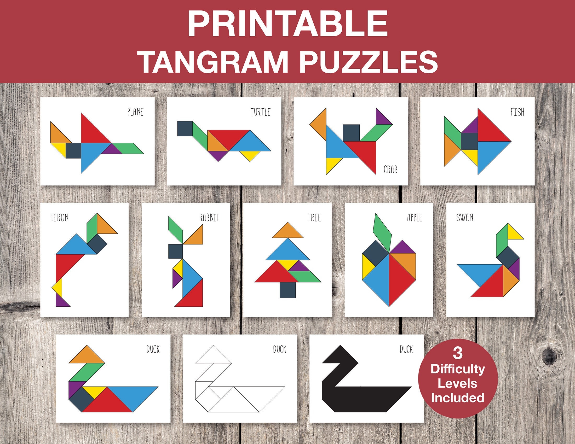 Tangram Puzzles Printable Game Kids Printable Puzzle Montessori Cards Kids Game Flash Cards Educational Game INSTANT DOWNLOAD G003 Etsy Canada