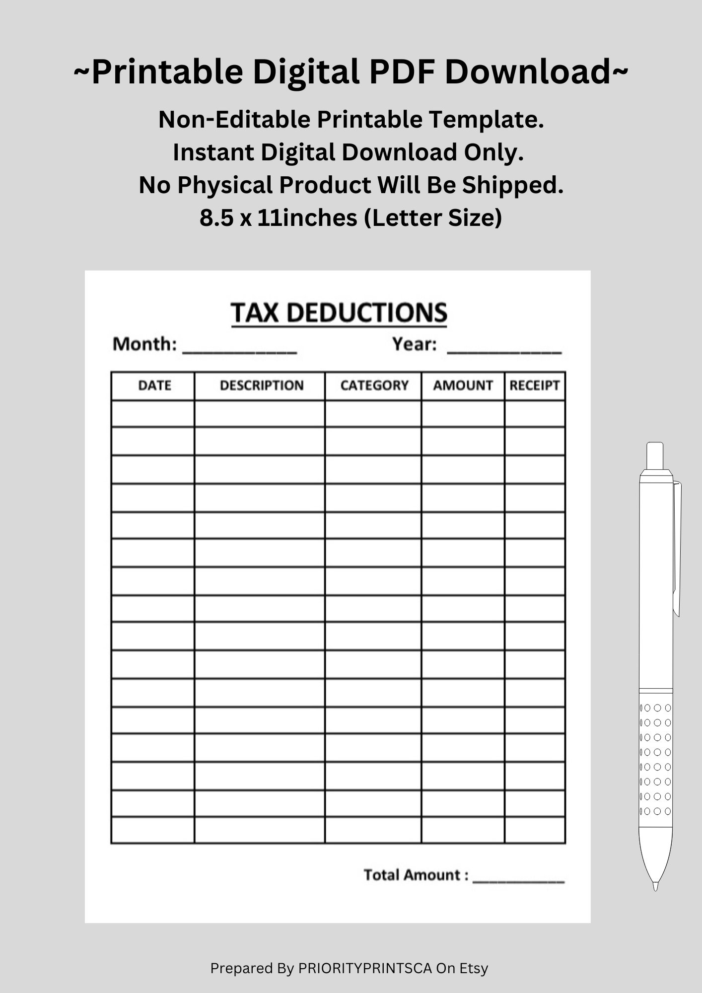 Tax Deductions Sheet Business Tax Deductions Personal Tax Deductions Printable US Letter Size Digital Download