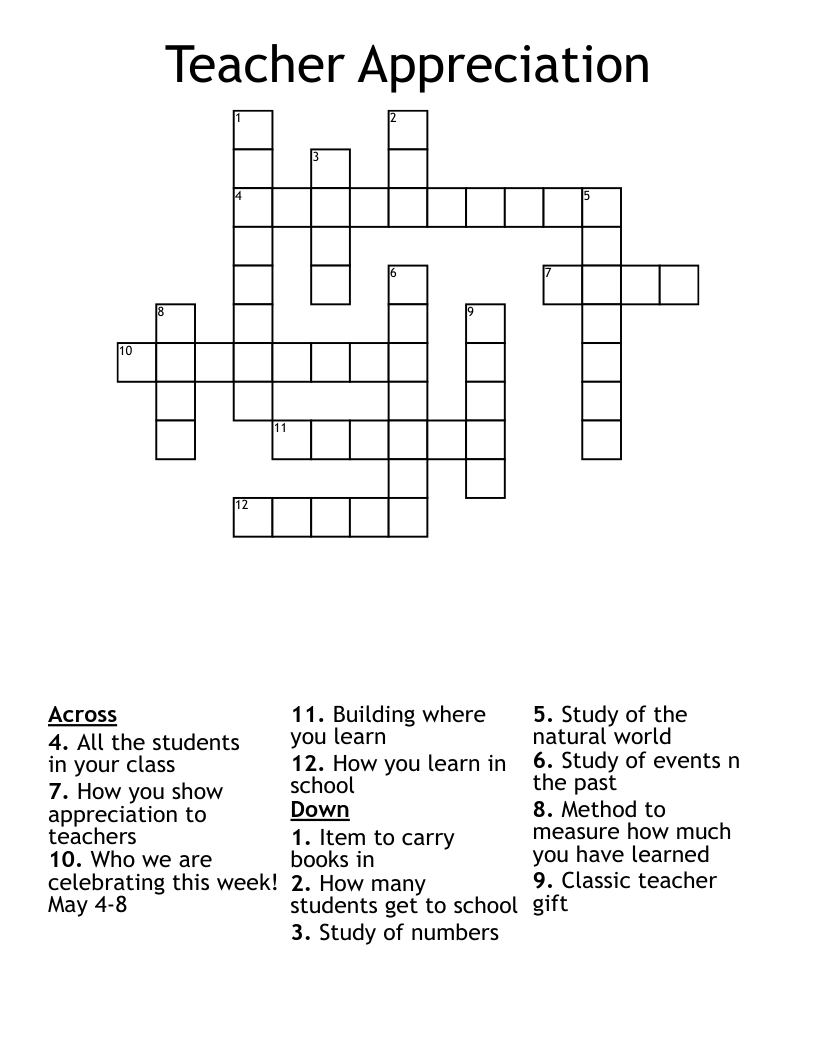 Teacher Appreciation Crossword WordMint