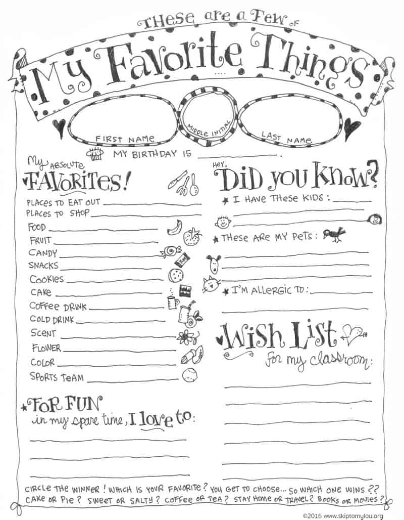 my favorite things list printable
