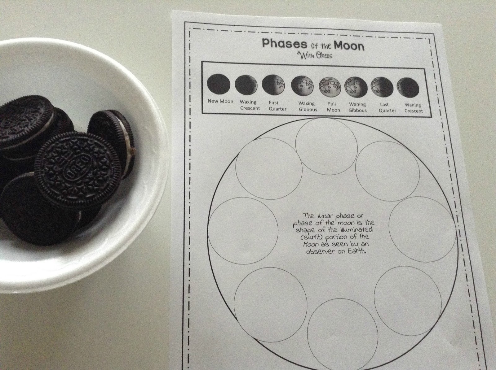 moon phases with oreos worksheet