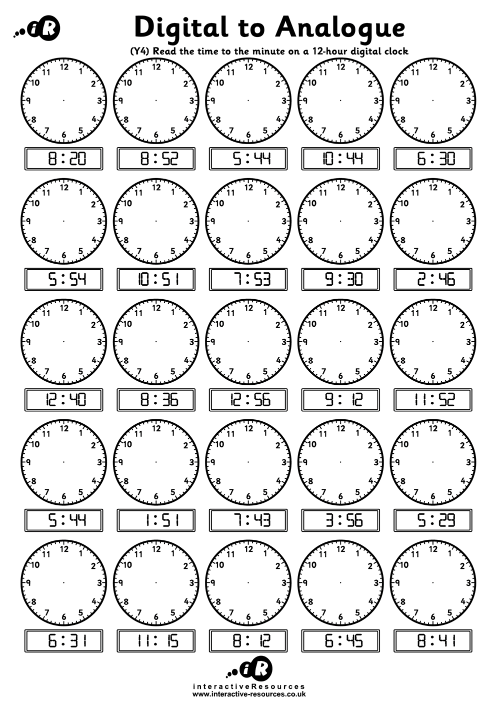 analog clock worksheets