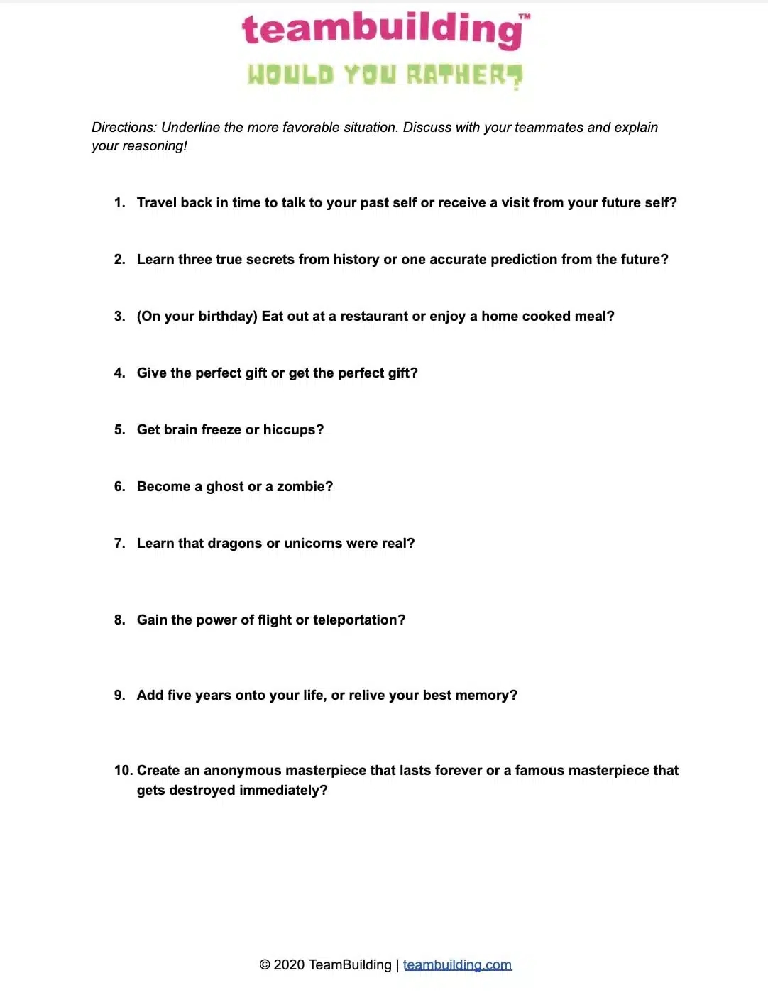 Team Building Worksheets Free Templates