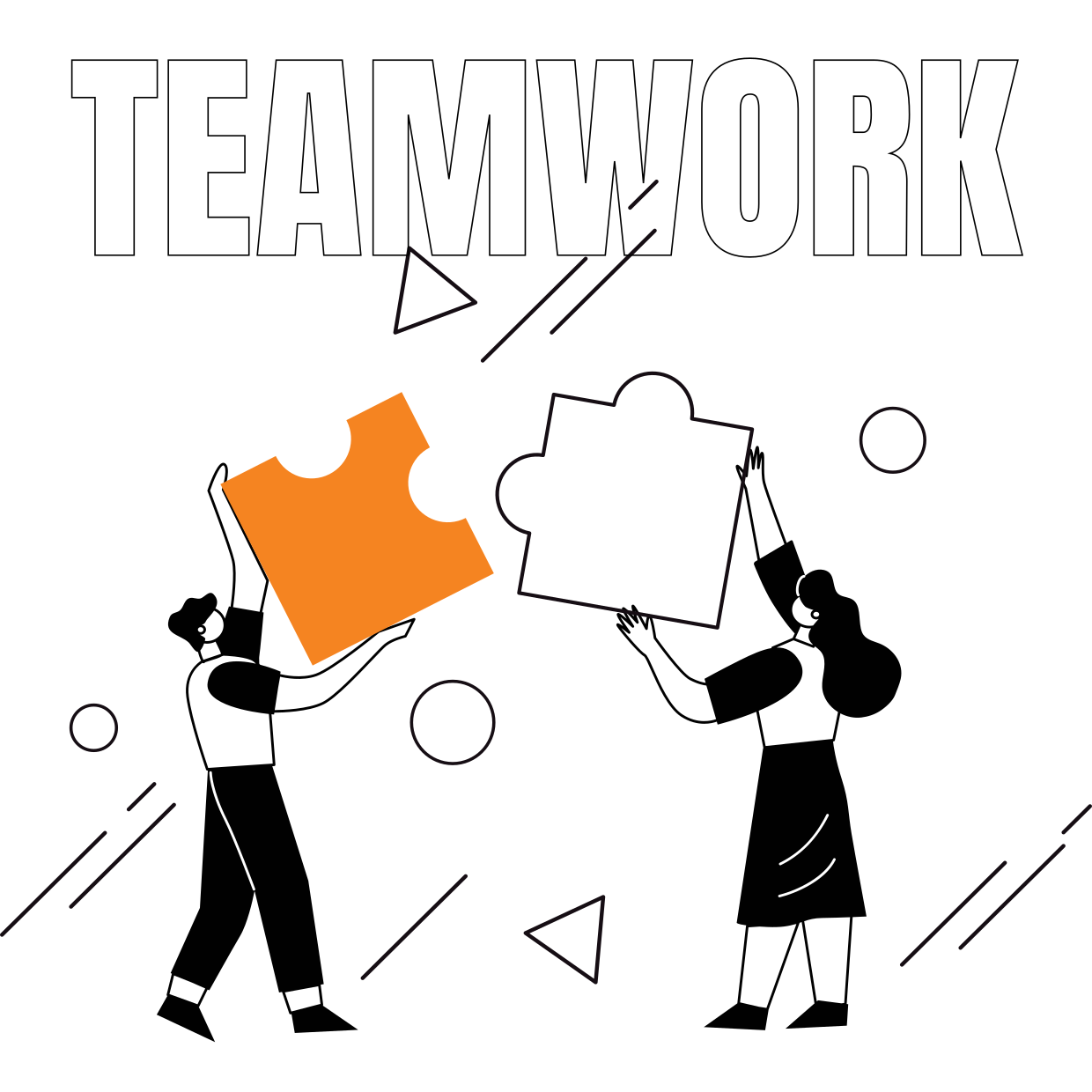 Team Members Solving Giant Jigsaw Puzzle Sign Template Square Signs
