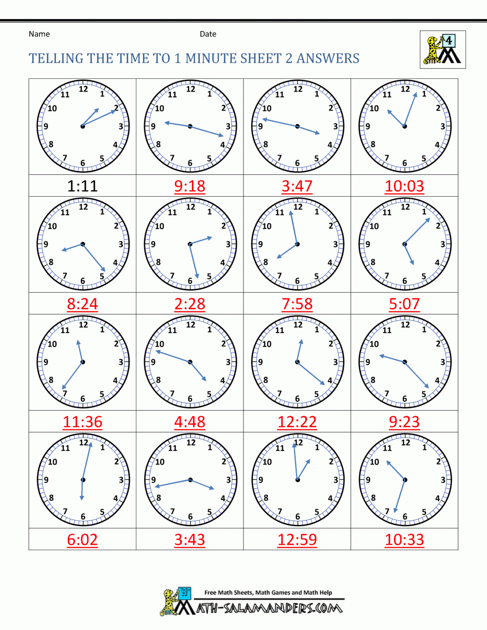 free time clock worksheets