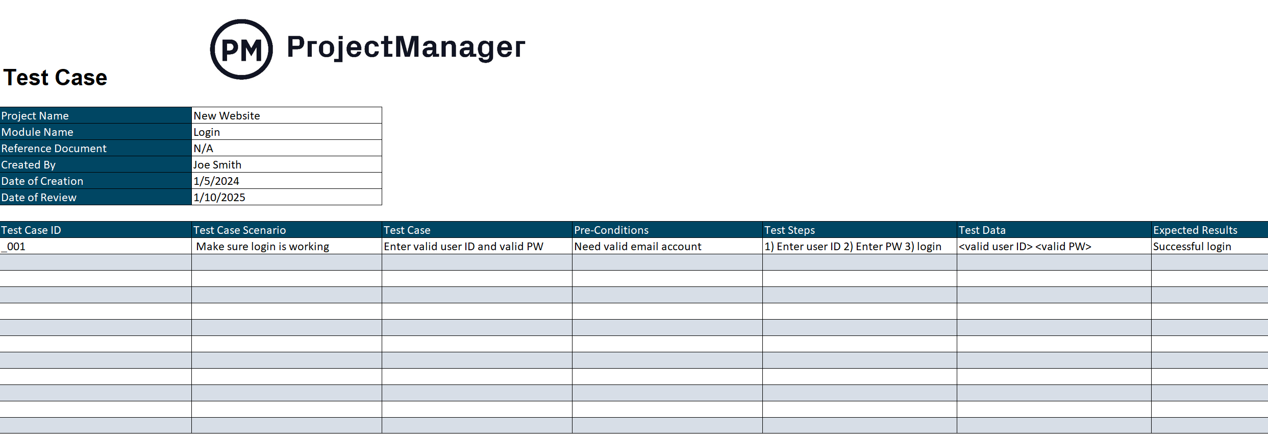 Test Case Template For Excel Free Download 
