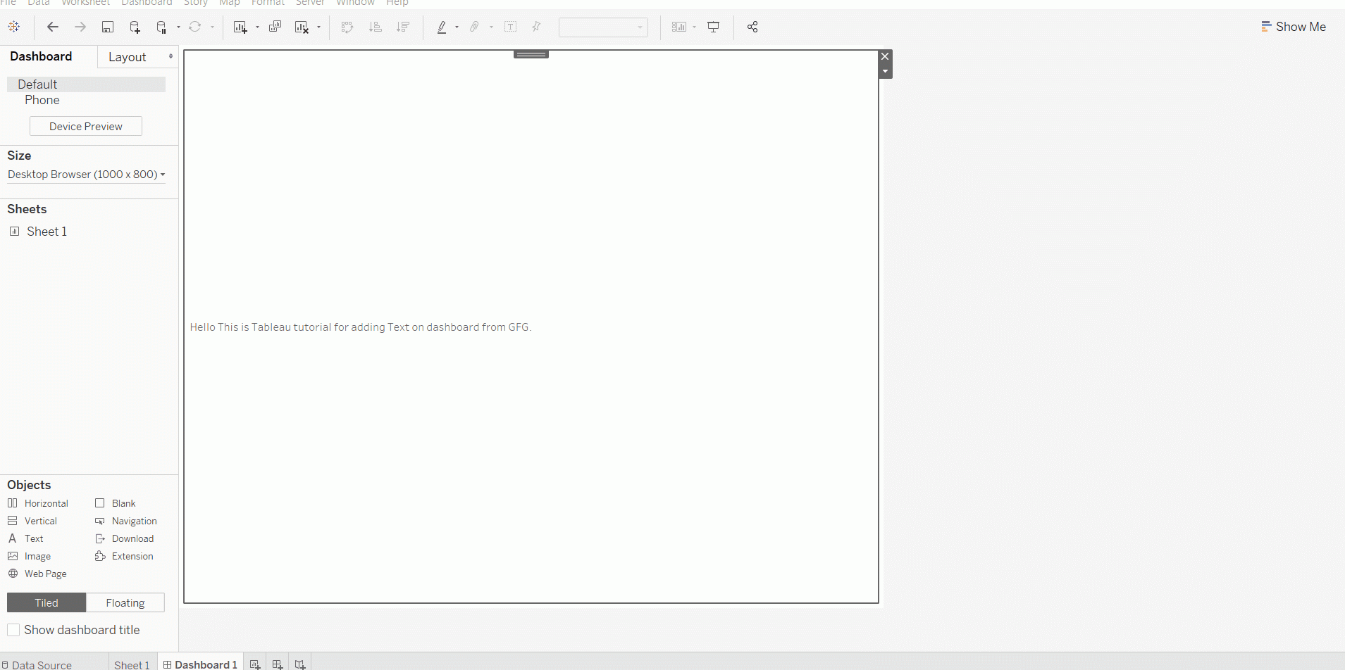 Text Object On Dashboard In Tableau GeeksforGeeks