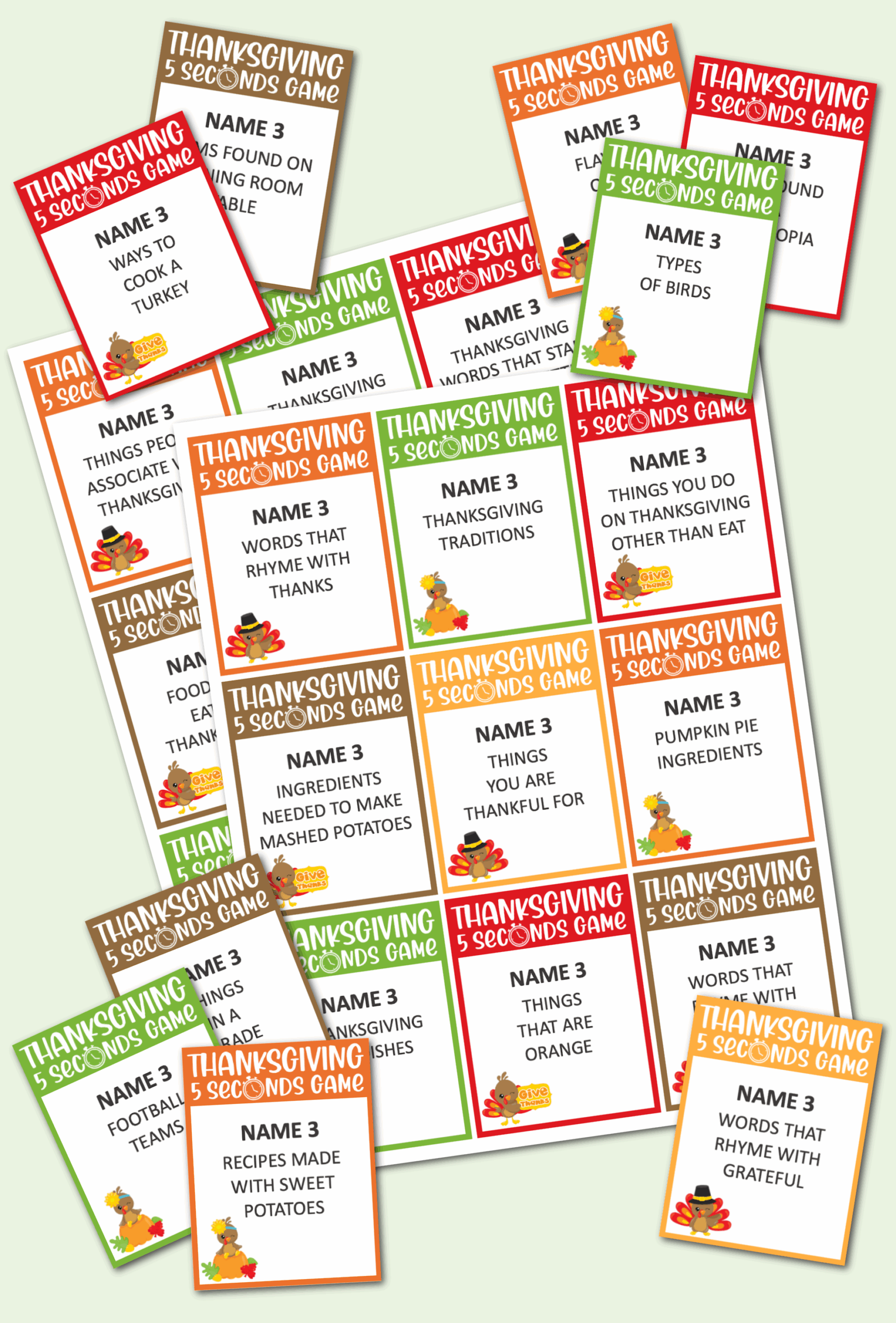 name 5 things game printable