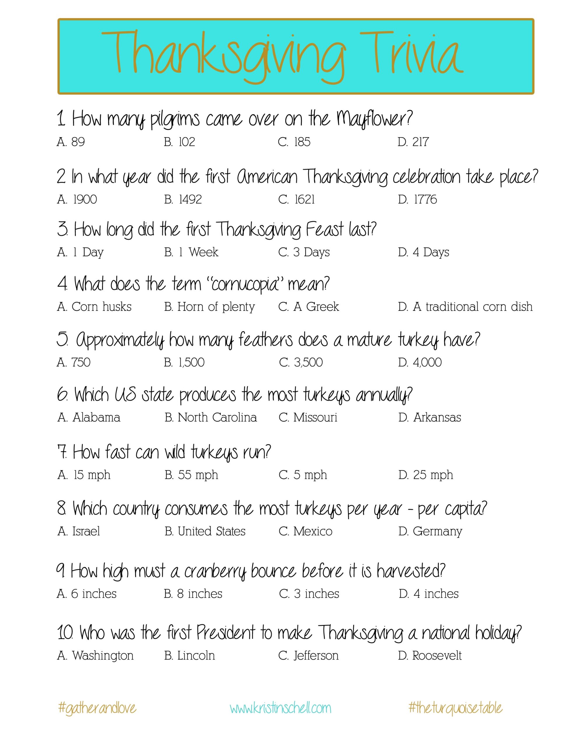 Thanksgiving Trivia a Printable For Your Gathering The 