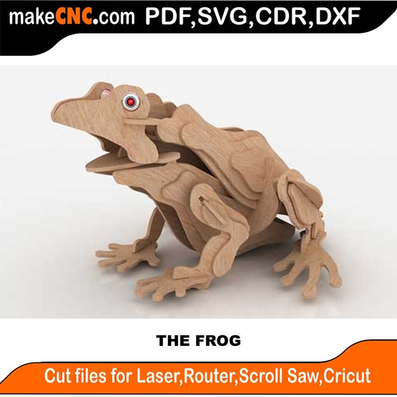 The Frog 3D Puzzle Laser Cut Scroll Saw CNC Router Template Pattern DXF CDR SVG LaserscrollSVG