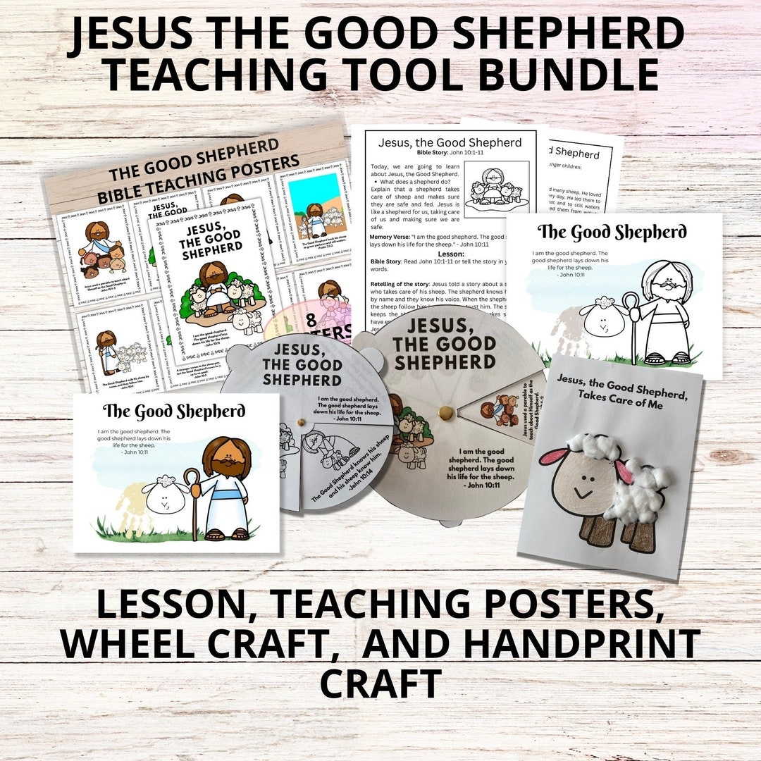 The Good Shepherd Bible Teaching Posters John 10 Bible Wheel Craft Sunday School Printable Good Shepherd Bible Study And Handprint Craft Etsy UK