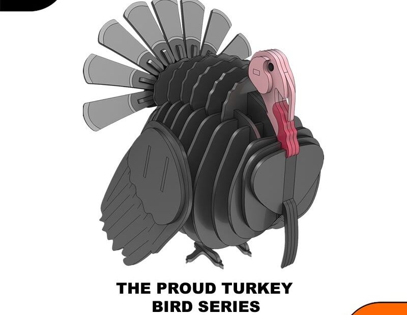 The Proud Turkey Bird Series 3D Puzzle Laser Cut Scroll Saw CNC Router Template Pattern DXF CDR SVG LaserscrollSVG