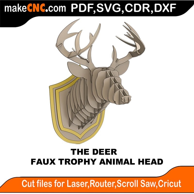 The Trophy Faux Deer Head 3D Puzzle Laser Cut Scroll Saw CNC Router Template Pattern DXF CDR SVG LaserscrollSVG