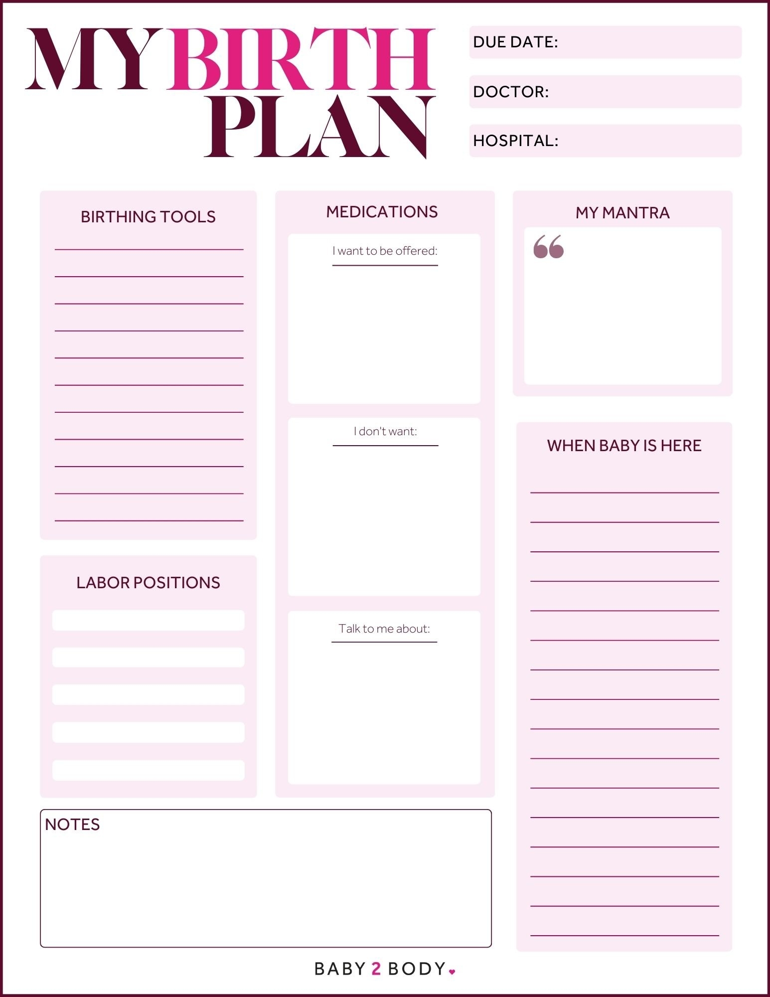 template for birth plan