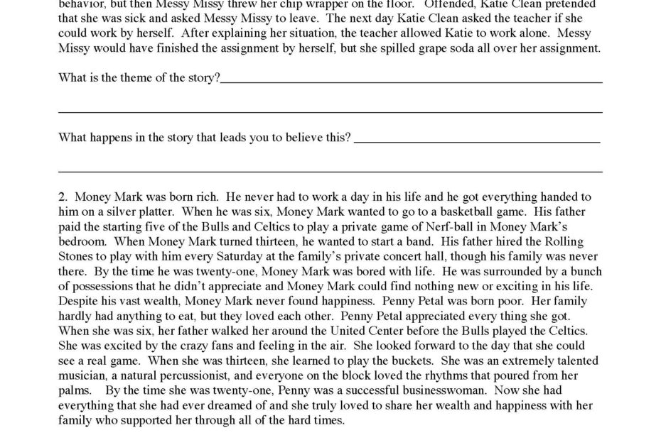 Theme Worksheet 1 Reading Activity