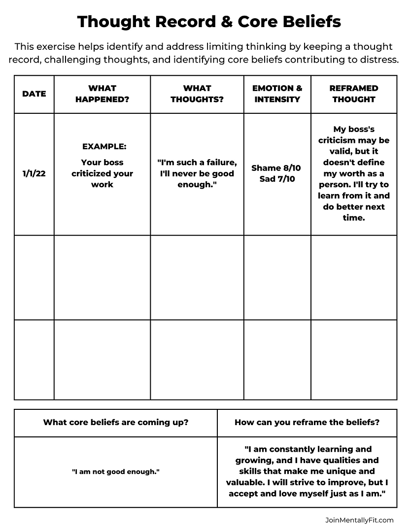 core belief worksheet