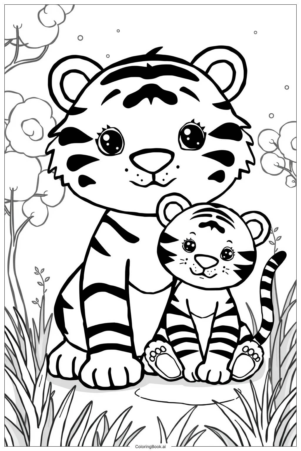 Tiger Family Scene Coloring Page Free PDFu0026PNG Printable 