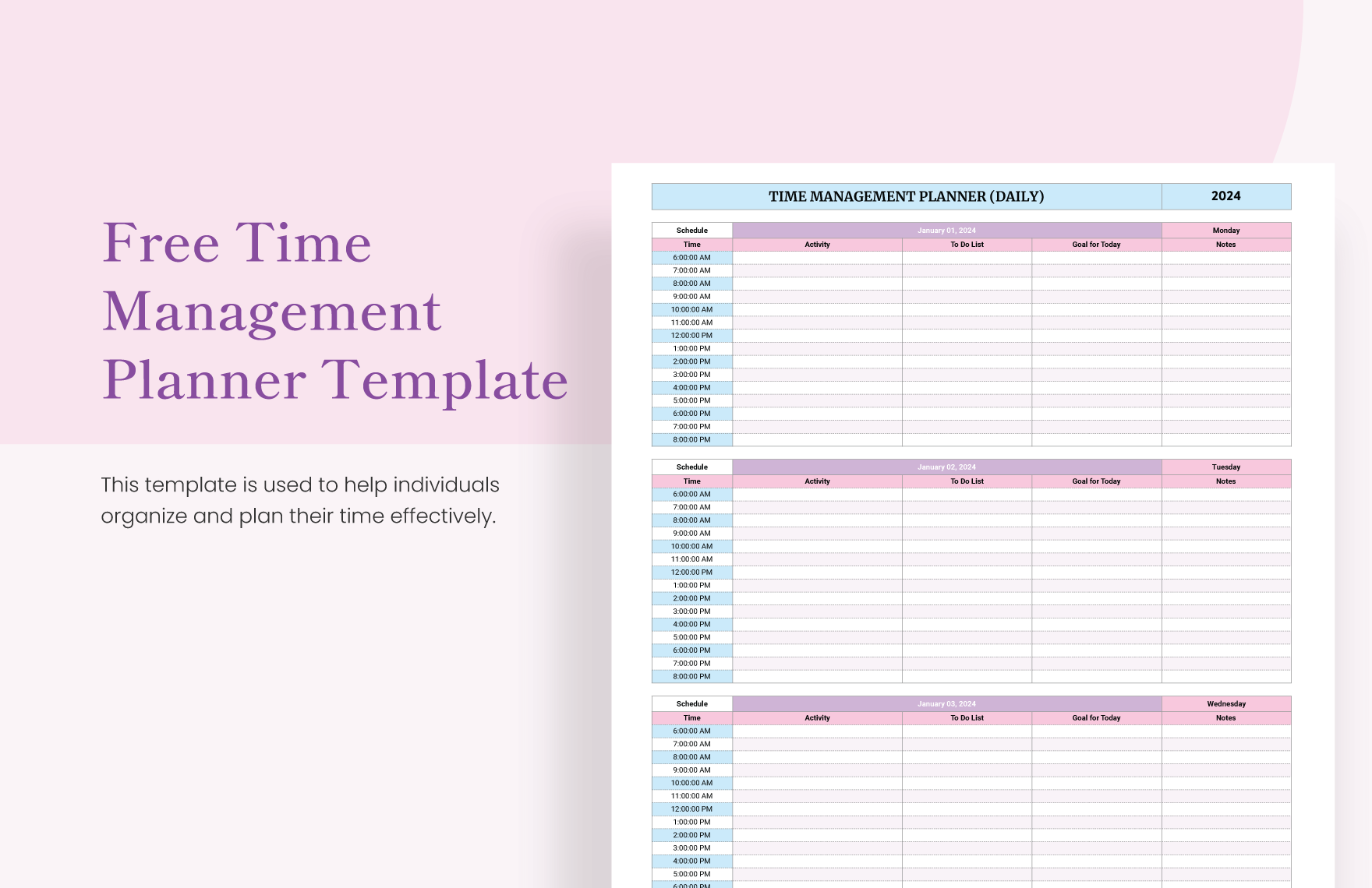 Time Management Planner Template In Excel Google Sheets Download Template