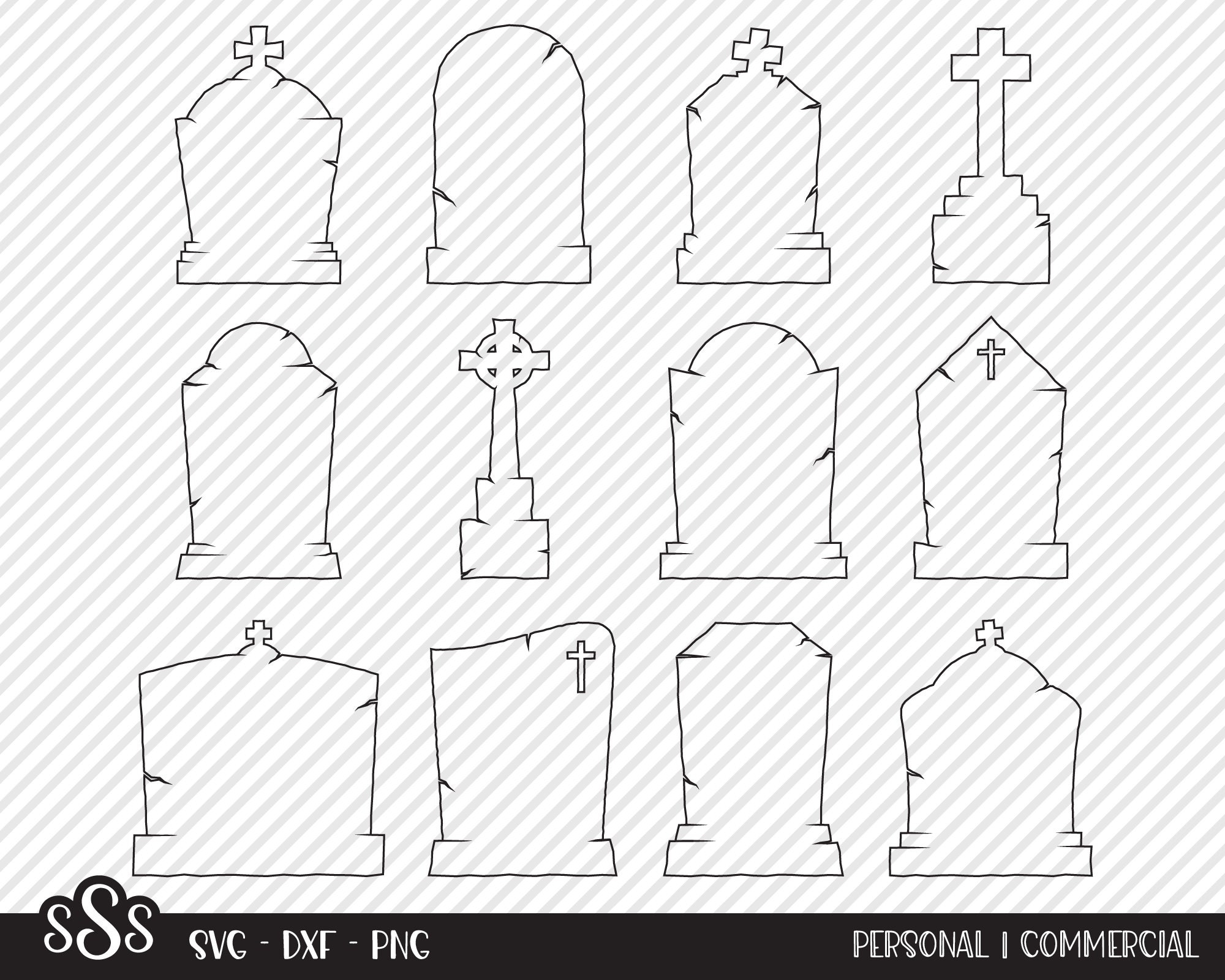 Tombstone Bundle SVG Cut File Halloween Shirt Design Graveyard Rip Gravestone Haunted House Decor Outline Cricut Silhouette DXF PNG