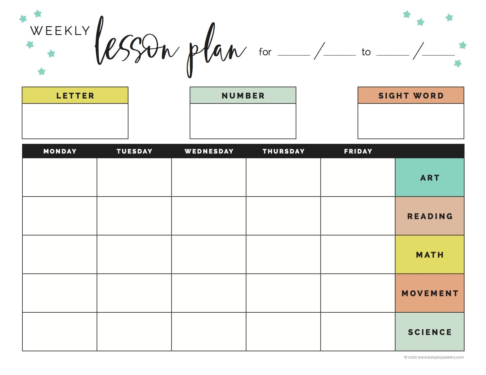 weekly lesson plan templates