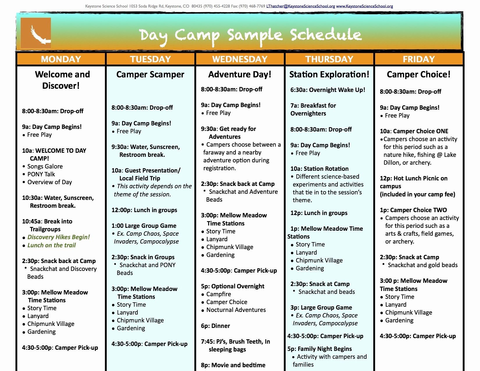 camp schedule template
