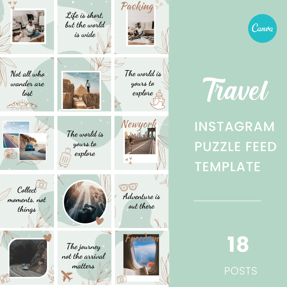 Travel Instagram Puzzle Feed Canva Template 18 Instagram Posts