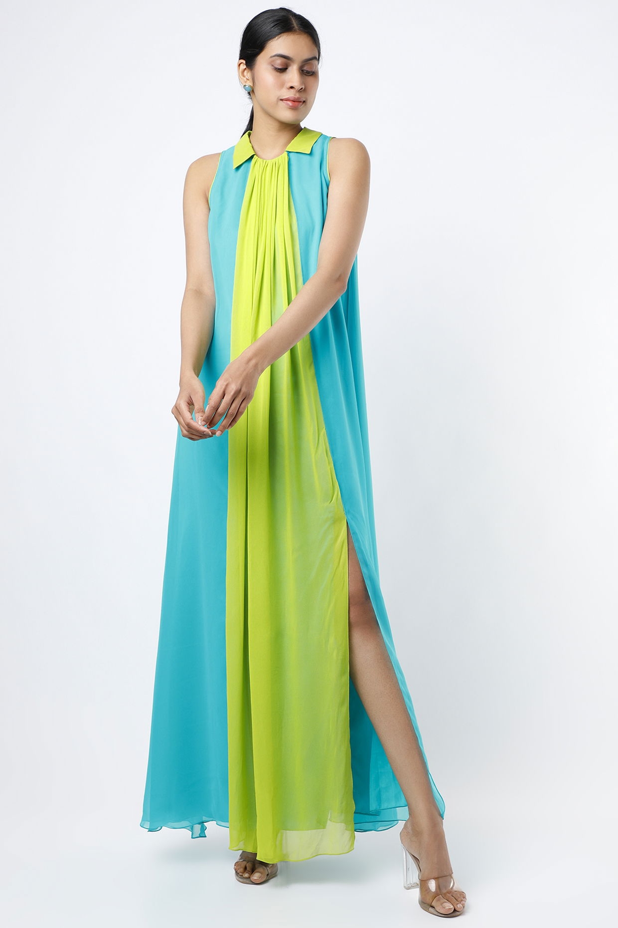 Turquoise And Neon Green Maxi Dress